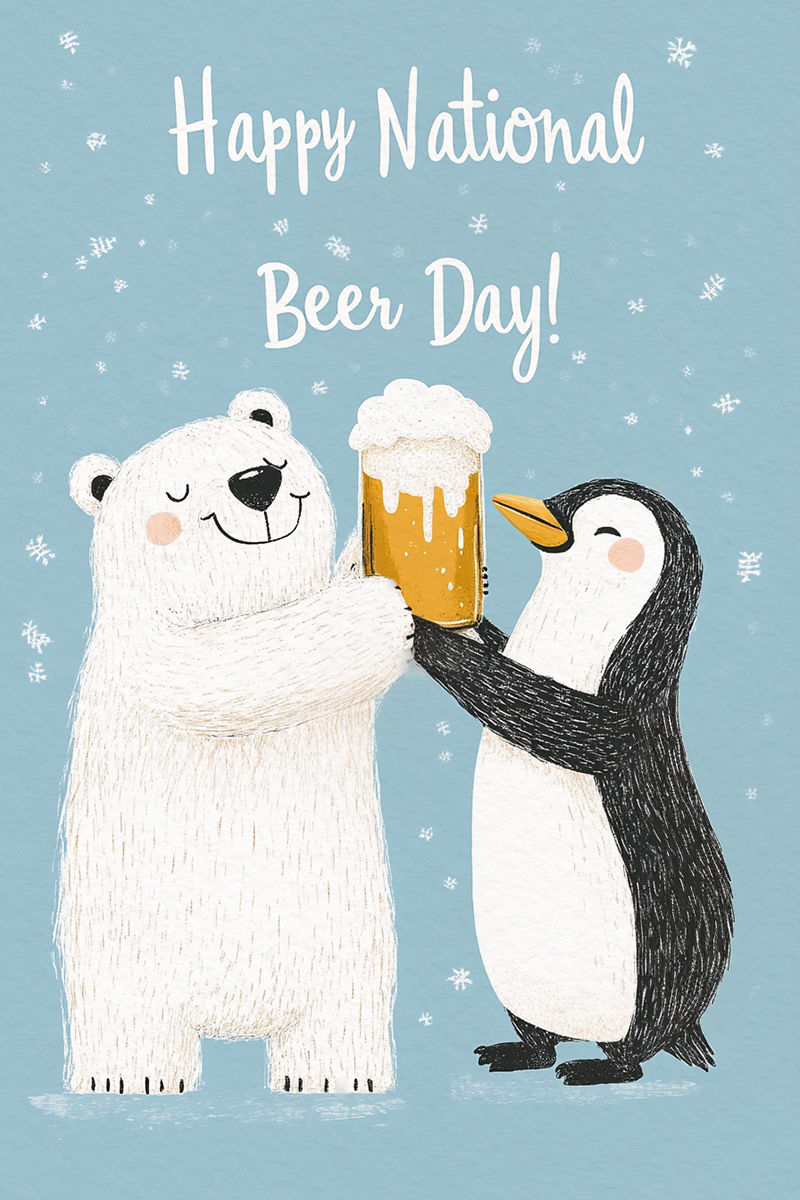 Happy National Beer Day Penguin Polar Bear  ecard